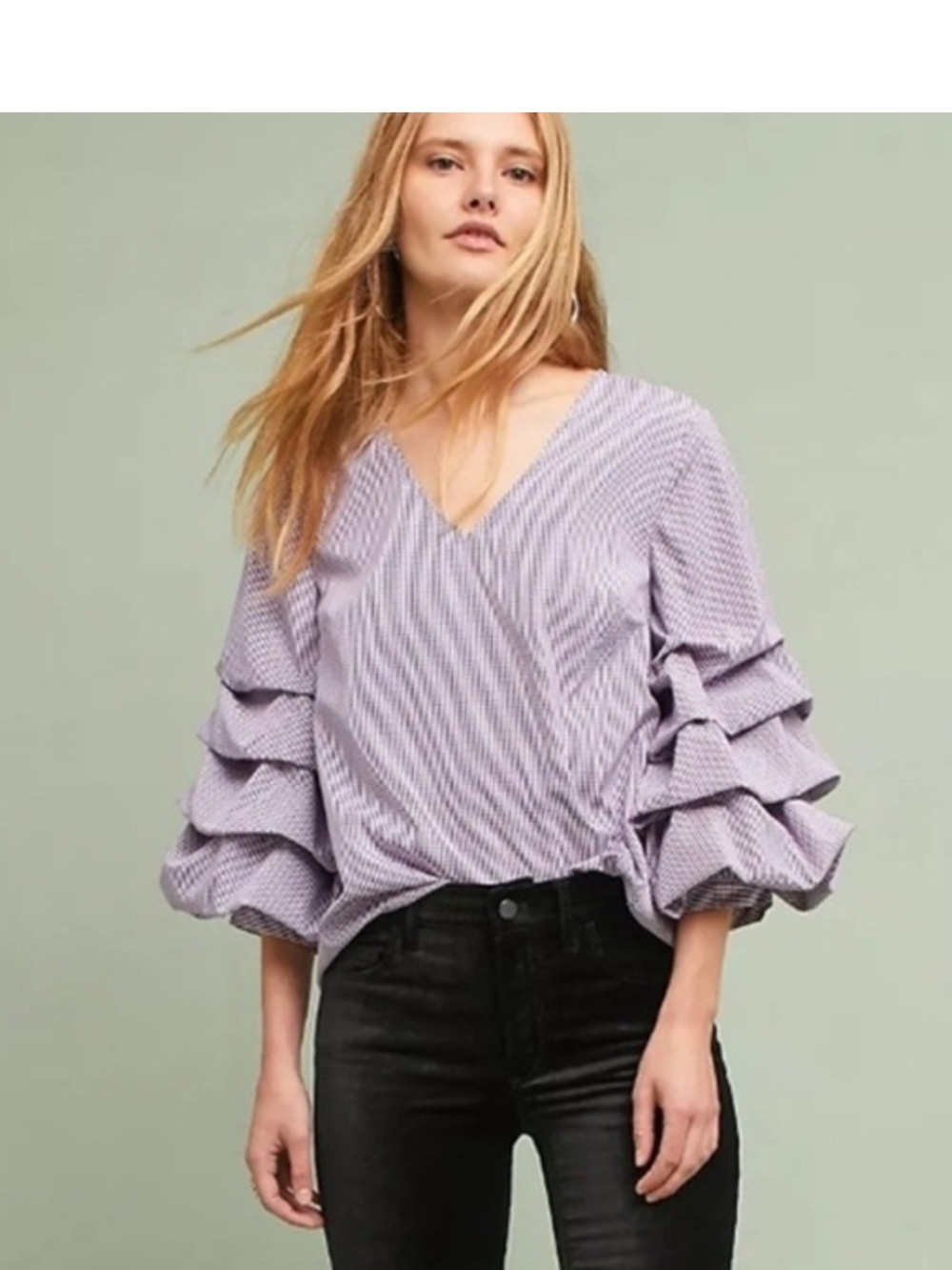 Anthropologie Sunday in Brooklyn V-neck with tiered ruffle sleeves XS